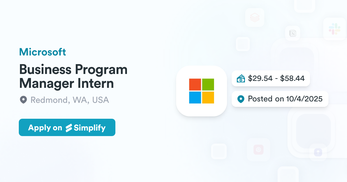 Business Program Manager Intern Microsoft Simplify Jobs
